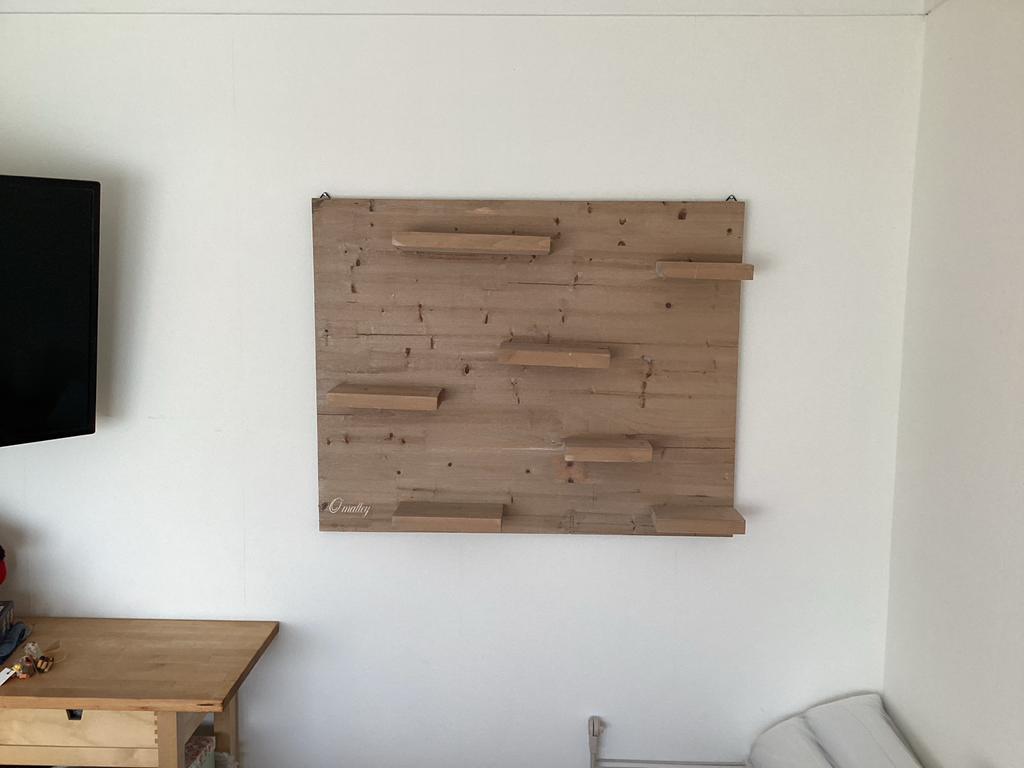 Houten wanddecoratie met planken - 100x79 cm, Ophalen, Gebruikt