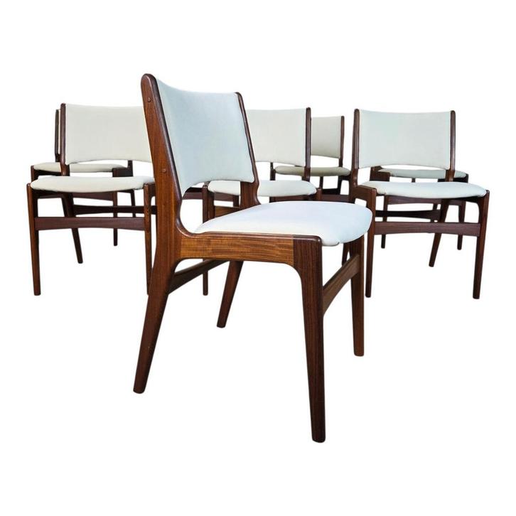 Erik Buch vintage jaren 60 Deense stoel gerestaureerd teak, Huis en Inrichting, Stoelen, Zo goed als nieuw, Vijf, Zes of meer stoelen