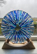 Glasplaat glasfusing cirkel hout staander glas blauw, Ophalen of Verzenden, Nieuw