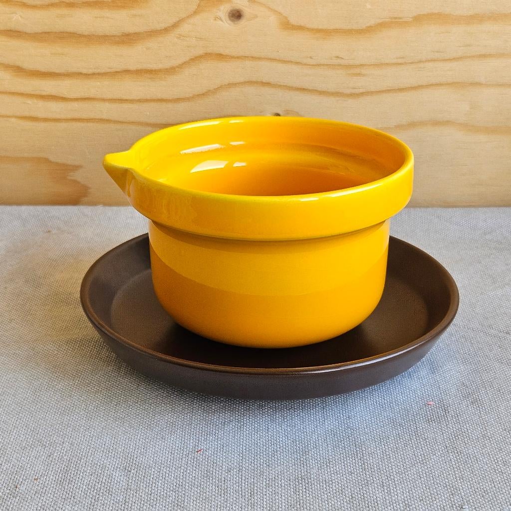 Driehoek Huizen Holland juskom sausschaal geel bruin, Keramiek, Ophalen of Verzenden, Zo goed als nieuw, Nvt