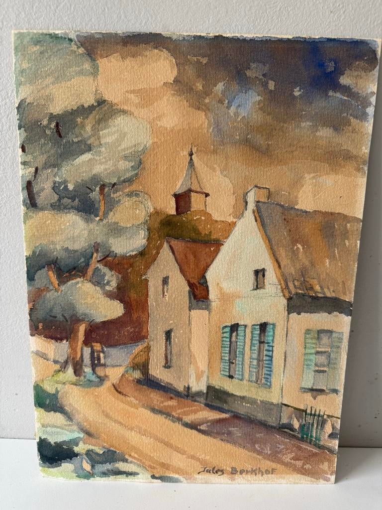 Aquarel van Jules  Berghof, huis Borgharen, Ophalen of Verzenden