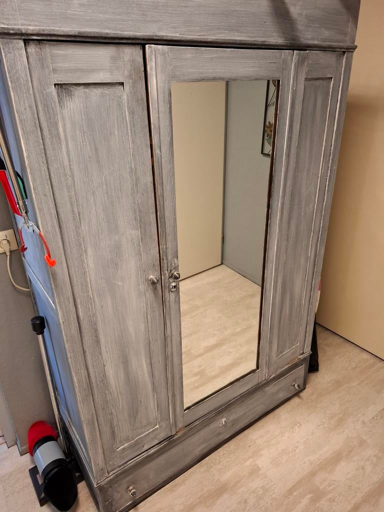 Grey wash eiken kast met spiegel, Ophalen, Gebruikt, 25 tot 50 cm, 150 tot 200 cm