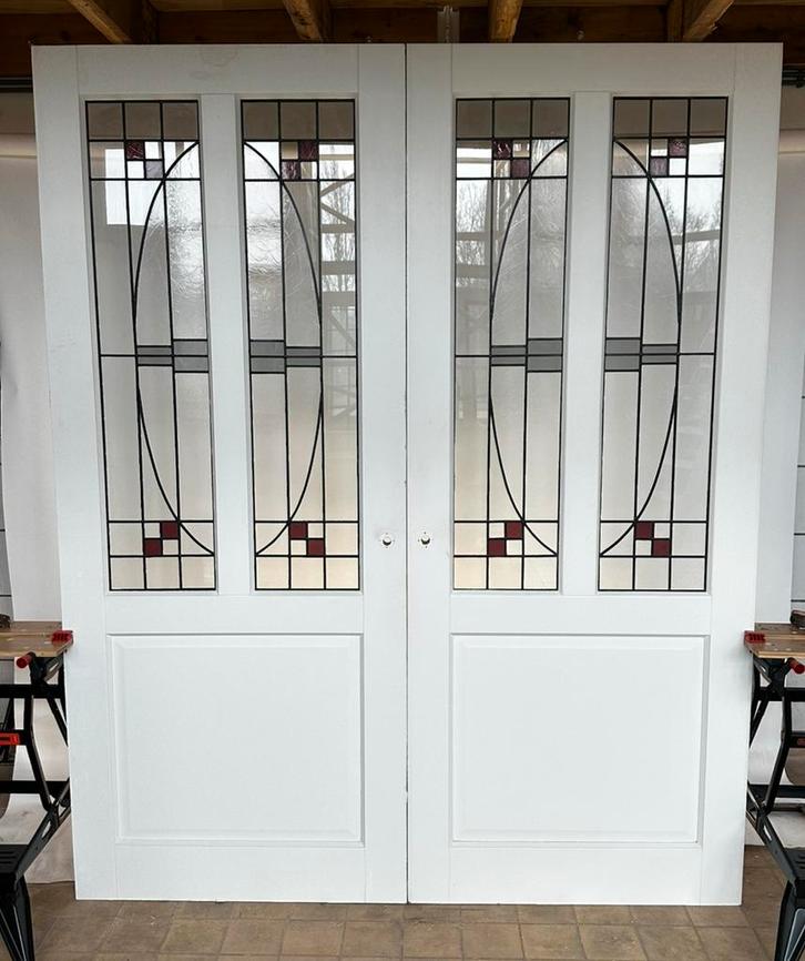 Set ensuite deuren met glas in lood topstaat, Doe-het-zelf en Verbouw, Deuren en Horren, Zo goed als nieuw, Binnendeur, 200 tot 215 cm