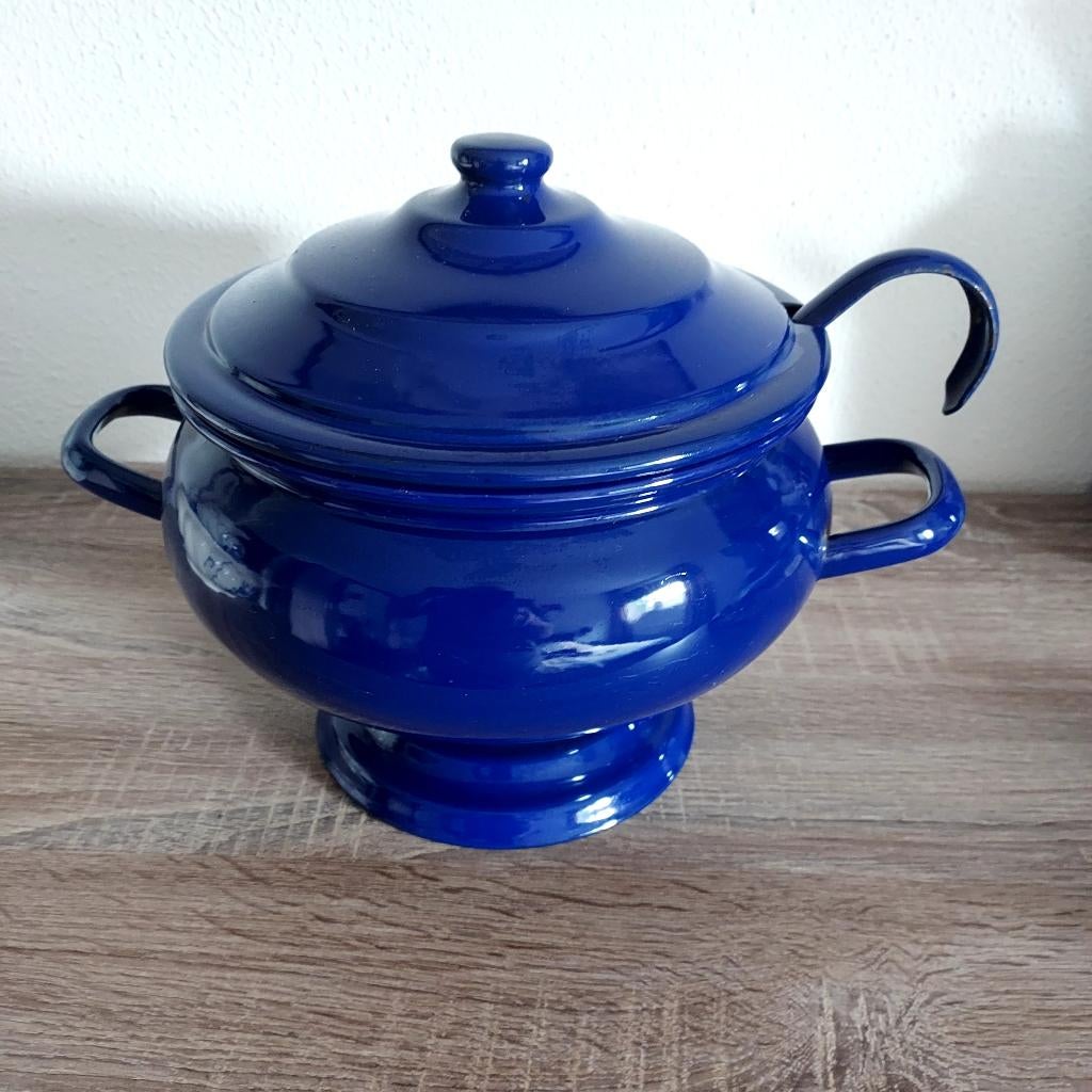 Emaille soepterrine kobalt blauw, Ophalen of Verzenden