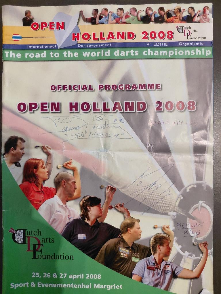 darts open holland 2008 programma boek met handtekeningen, Sport en Fitness, Darts, Ophalen of Verzenden, Zo goed als nieuw, Overige typen