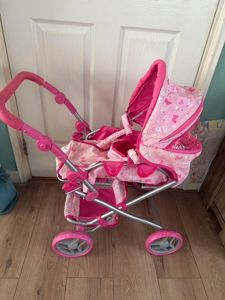 Roze opvouwbare poppenwagen met vlinderprint, Ophalen, Gebruikt, Babypop