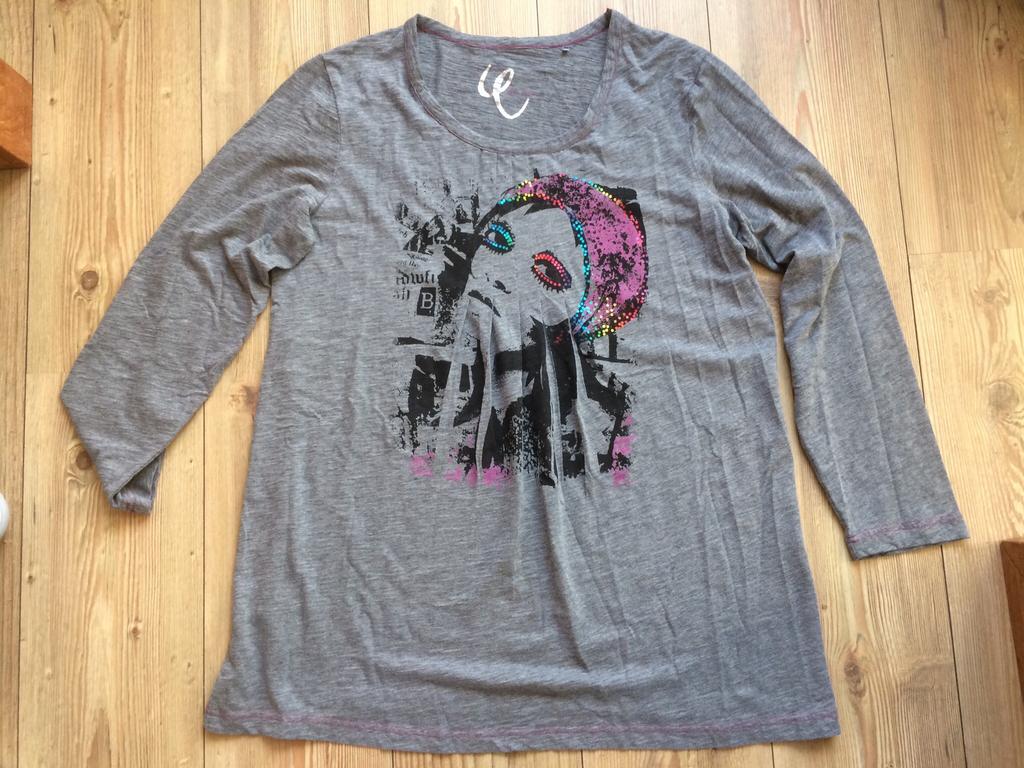 grijs tuniek met opdruk in A-lijn maat 46-48 ulla popken, Ophalen of Verzenden, Zo goed als nieuw, Maat 46/48 (XL) of groter, Grijs