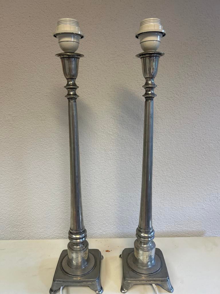 Set van 2 klassieke lampenvoeten - Zilverkleurig, Ophalen of Verzenden, Gebruikt