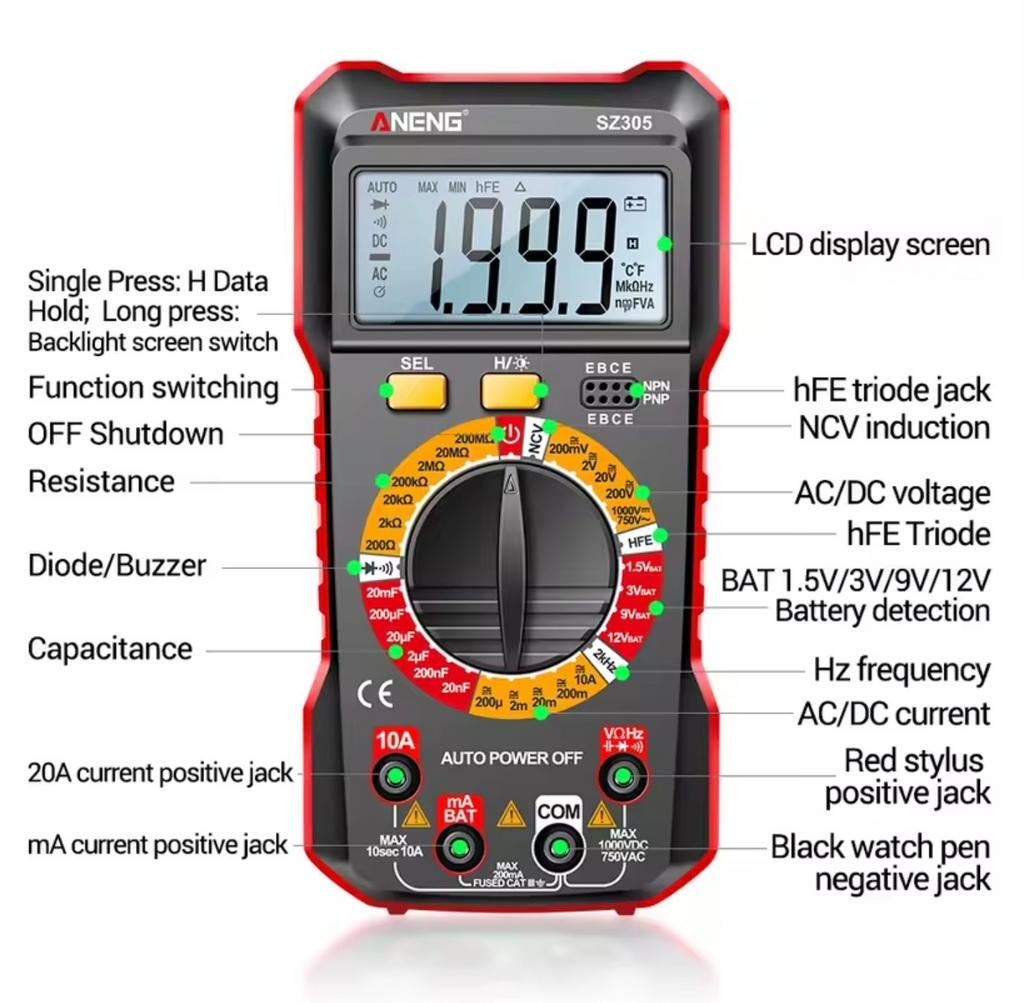 Professionele Digitale Multimeter AC/DC Spanning Ampère, Ophalen of Verzenden, Nieuw, Multimeter