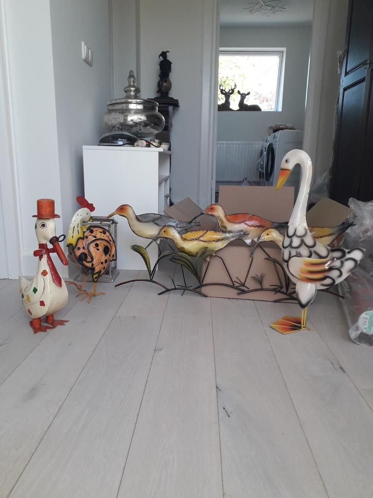 Metalen decoratie: ganzen, kip en trekvogels, Ophalen of Verzenden