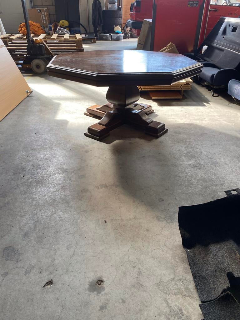 Unieke achthoekige eikenhouten tafel, Ophalen, Gebruikt, 100 tot 150 cm, Eikenhout