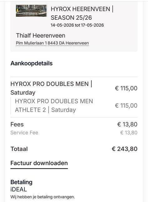 Hyrox pro double men Heerenveen 17 mei, Twee personen, Overige soorten