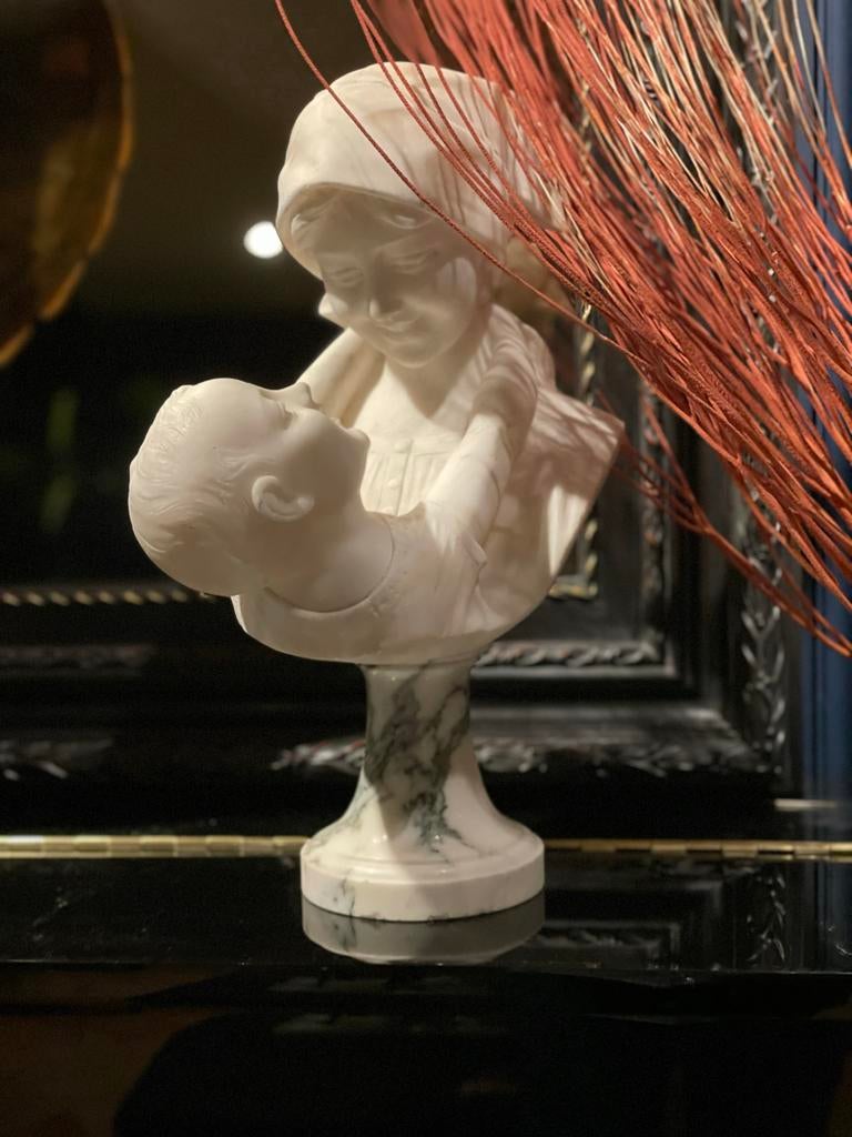 Grote buste moeder en kind, gesigneerd Gustave Varenberg, Ophalen of Verzenden