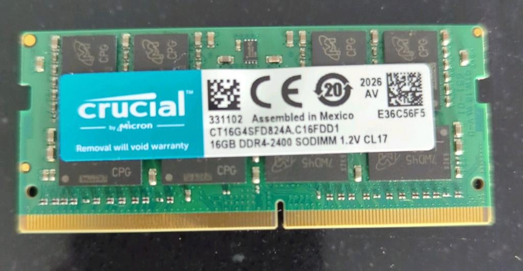 Crucial 16GB DDR4 SODIMM RAM, Computers en Software, RAM geheugen, Gebruikt, DDR4, Ophalen of Verzenden, Laptop