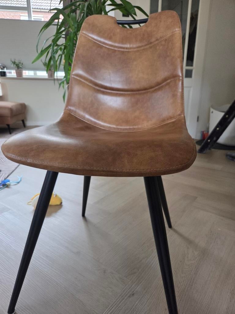 4 eetkamerstoelen - bruin kunstleer, Ophalen of Verzenden, Gebruikt, Bruin, Vijf, Zes of meer stoelen