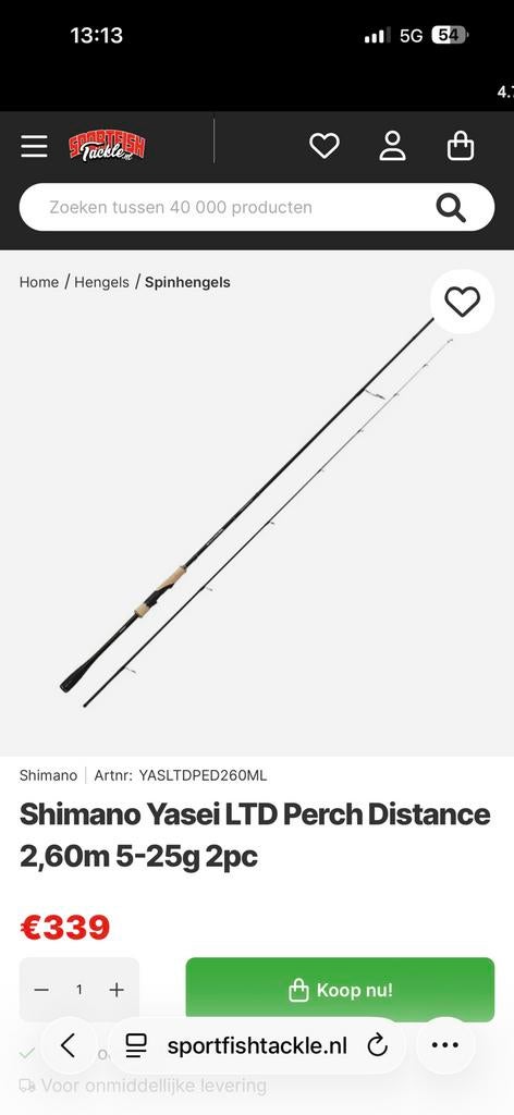 Shimano Yasei LTD perch distance, Ophalen of Verzenden, Zo goed als nieuw, Werphengel