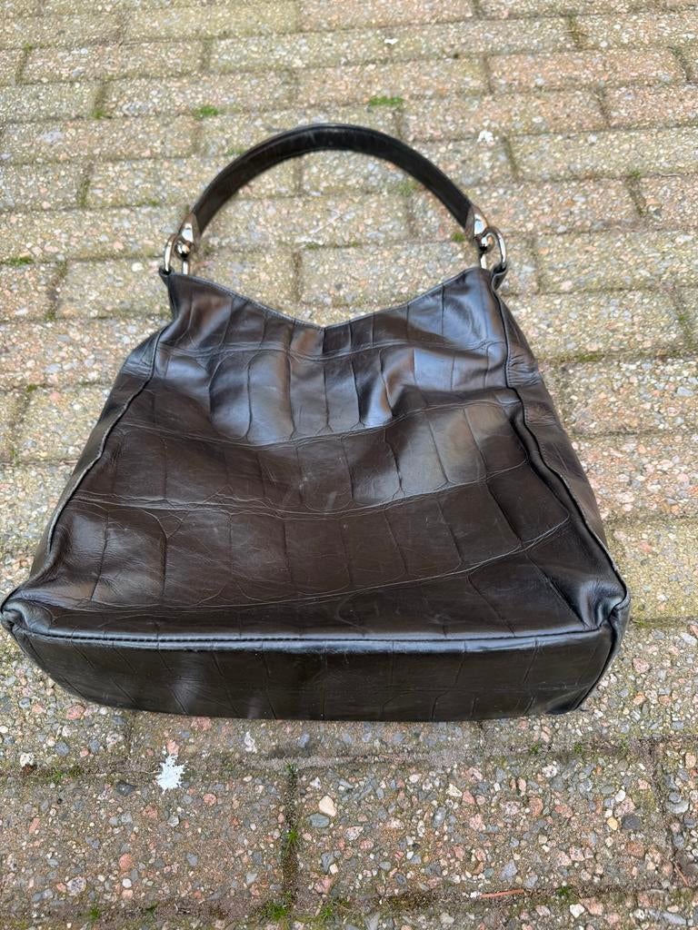 Zwarte croco print tas handgemaakt door Harry Hendriks, Ophalen of Verzenden, Gebruikt, Zwart, Handtas