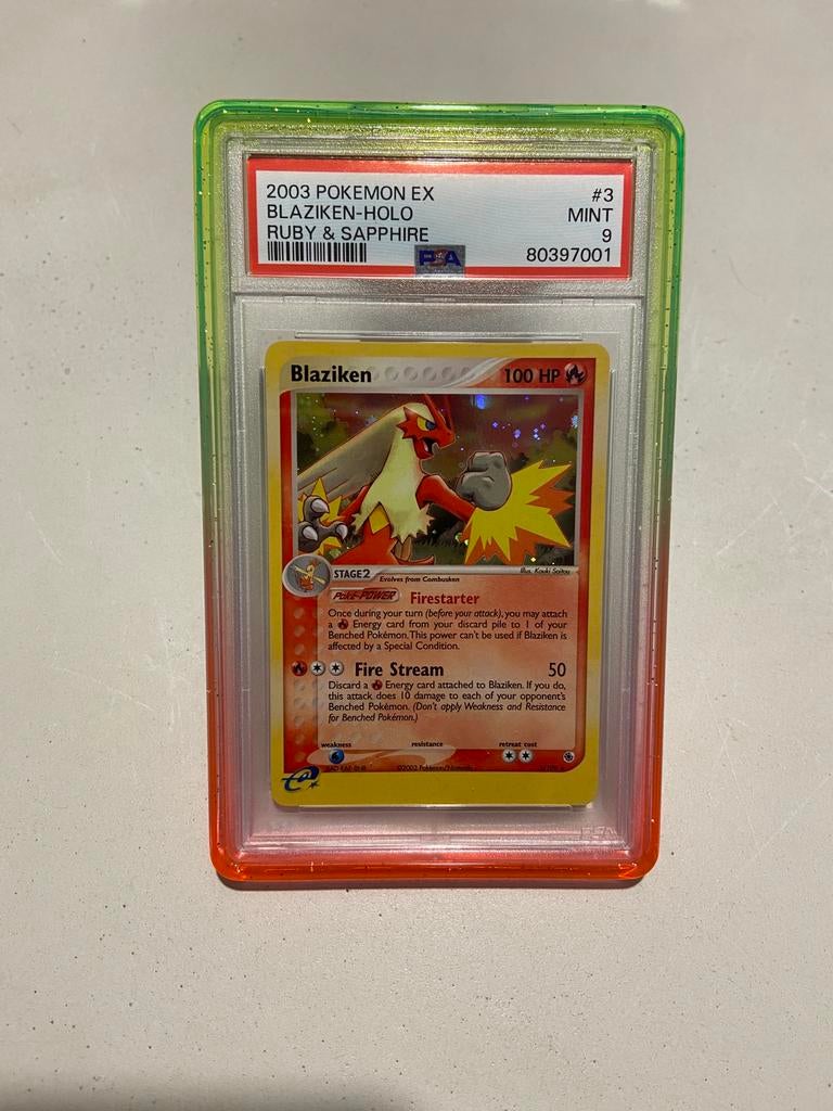 Blaziken EX Holo Ruby & Sapphire - PSA 9, Ophalen of Verzenden, Nieuw, Losse kaart, Foil