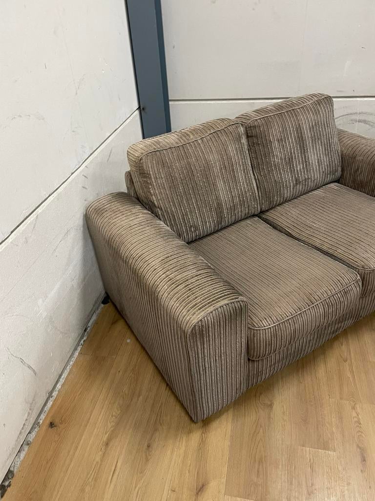 Mooie luxe taupe bruine ribstof 2 zits bank - GEREINIGD!!!, Ophalen, 75 tot 100 cm, Zo goed als nieuw, Rechte bank