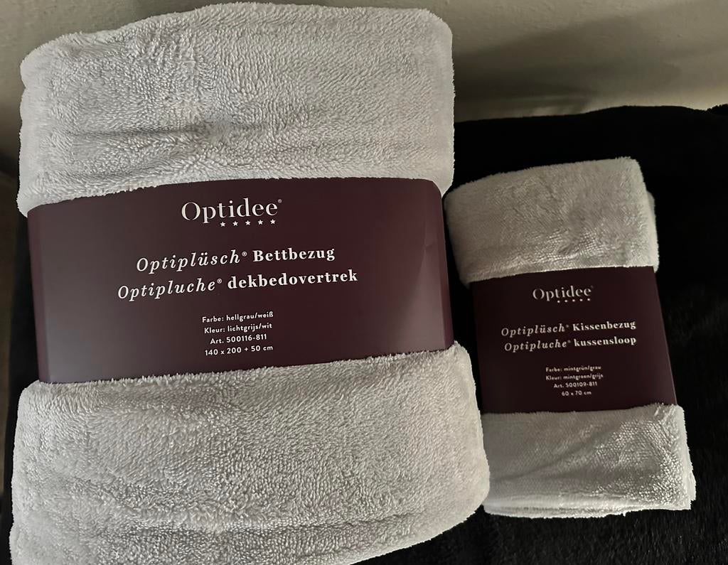 Optidee optipluche set 140x200 lichtgrijs/wit, Eenpersoons, Dekbedovertrek, Nieuw, Ophalen of Verzenden