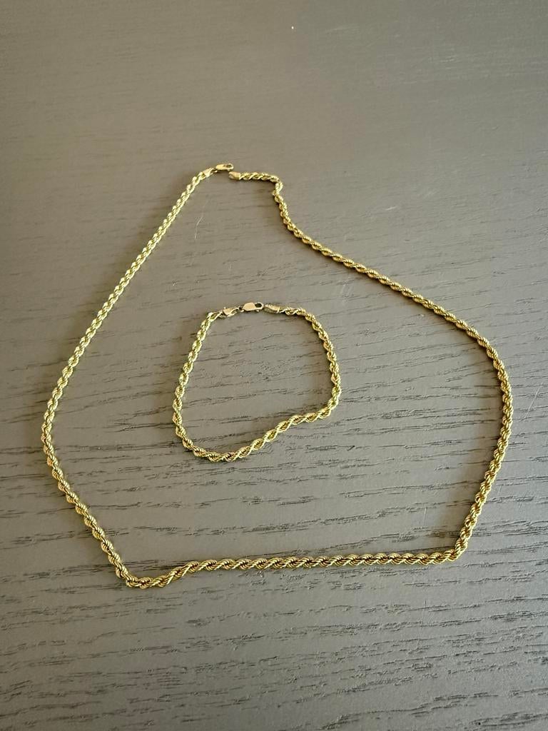 14Karaat Rope Chain en armband te koop Certificaat Aanwezig, Ophalen of Verzenden, Zo goed als nieuw, Goud