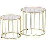 Set van 2 gouden bijzettafels met glazen blad salontafel, Huis en Inrichting, Tafels | Salontafels, Rond, Nieuw, Modern, Art Deco, Glamour