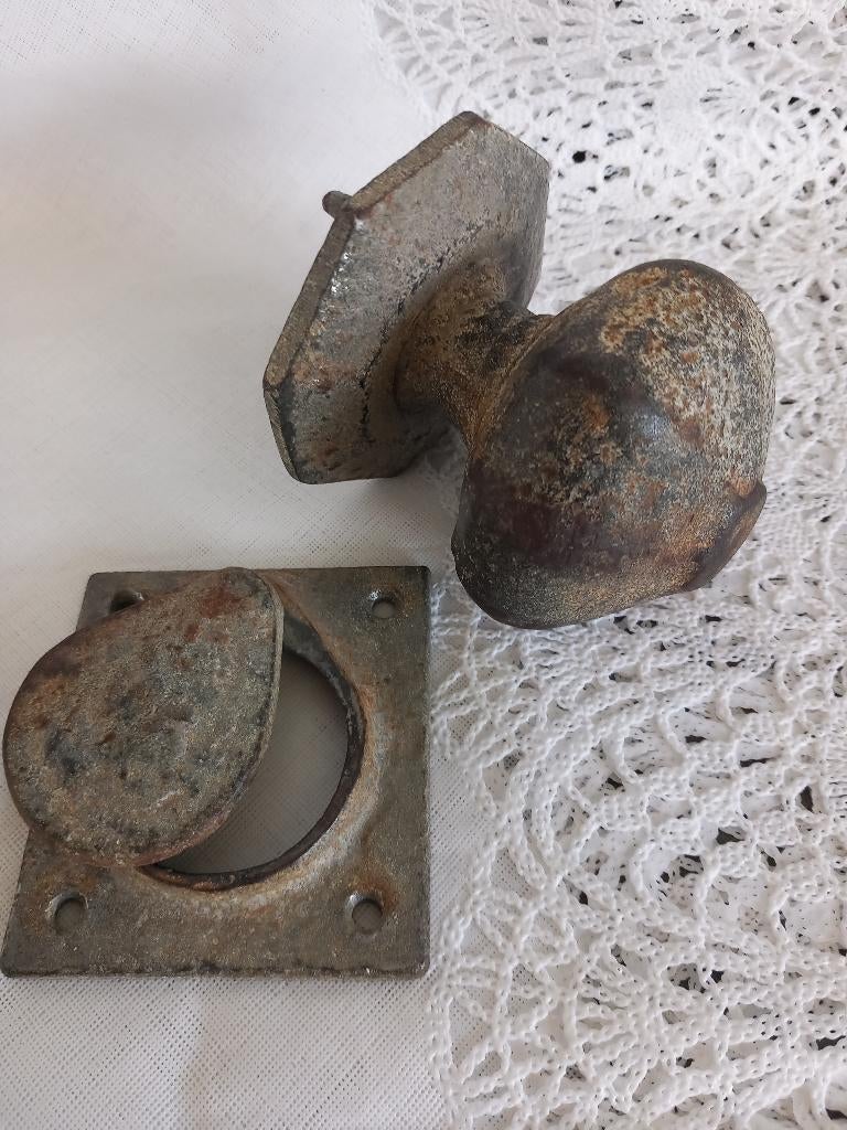 Antiek  zware deurknop met sleutelplaat., Antiek en Kunst, Ophalen of Verzenden