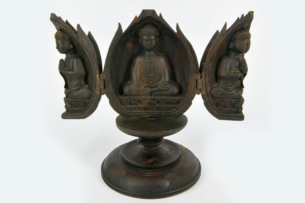 BEELD 3 BOEDDHA'S IN LOTUS KNOP, Antiek en Kunst, Ophalen of Verzenden