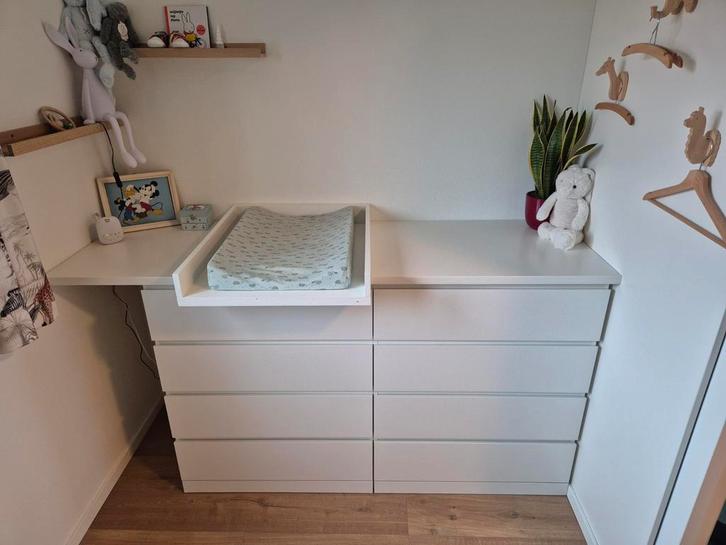 Commode met Ikea Malm ladekasten en bladvergroter., Kinderen en Baby's, Kinderkamer | Commodes en Kasten, Zo goed als nieuw, Commode
