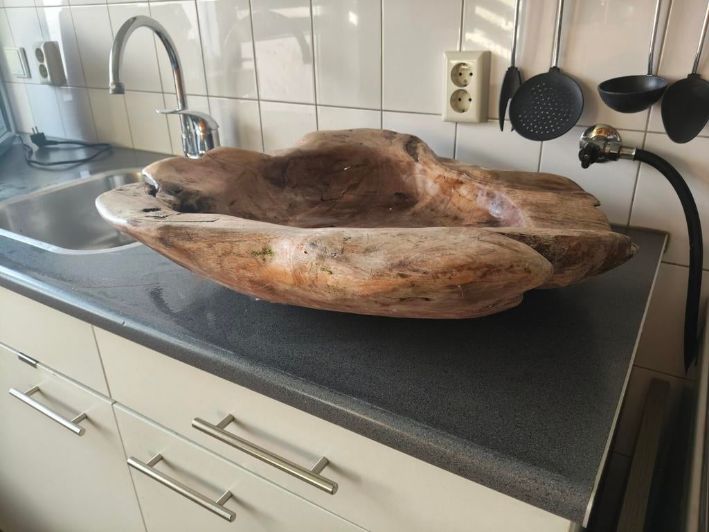 Unieke Teakhouten Schaal - Decoratieve Fruitschaal, Antiek en Kunst, Ophalen of Verzenden