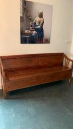 Antieke houten bank met opbergruimte, Gebruikt, Antiek, Landelijk, Driepersoons, 75 tot 100 cm