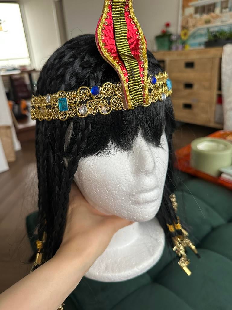 Cleopatra wig with crown pruik cosplay, Ophalen of Verzenden, Nieuw, Carnaval