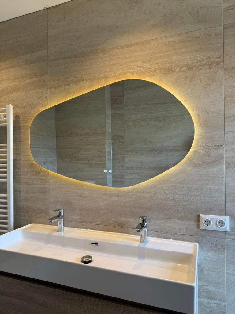 Organische badkamer spiegel 120x70cm verlichting verwarming, Ophalen, Nieuw, 100 tot 125 cm, Minder dan 100 cm