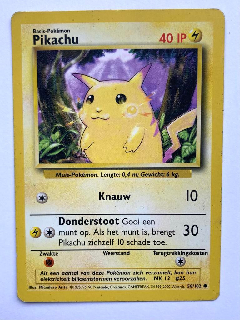 Pokémon kaart Pikachu 58/102 - Basis-Pokémon, Ophalen of Verzenden, Gebruikt, Losse kaart
