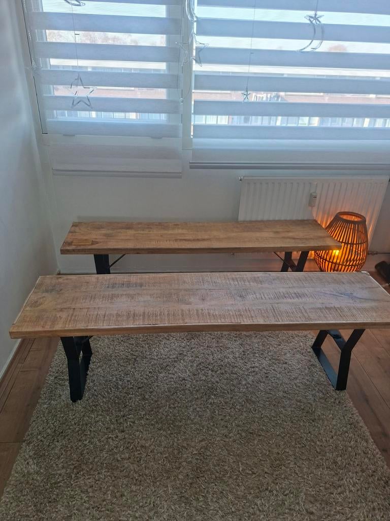 2x Zware Massieve Mango Banken - Ook als Tafel te gebruiken, Huis en Inrichting, Gebruikt, Twee, Bruin, Ophalen of Verzenden