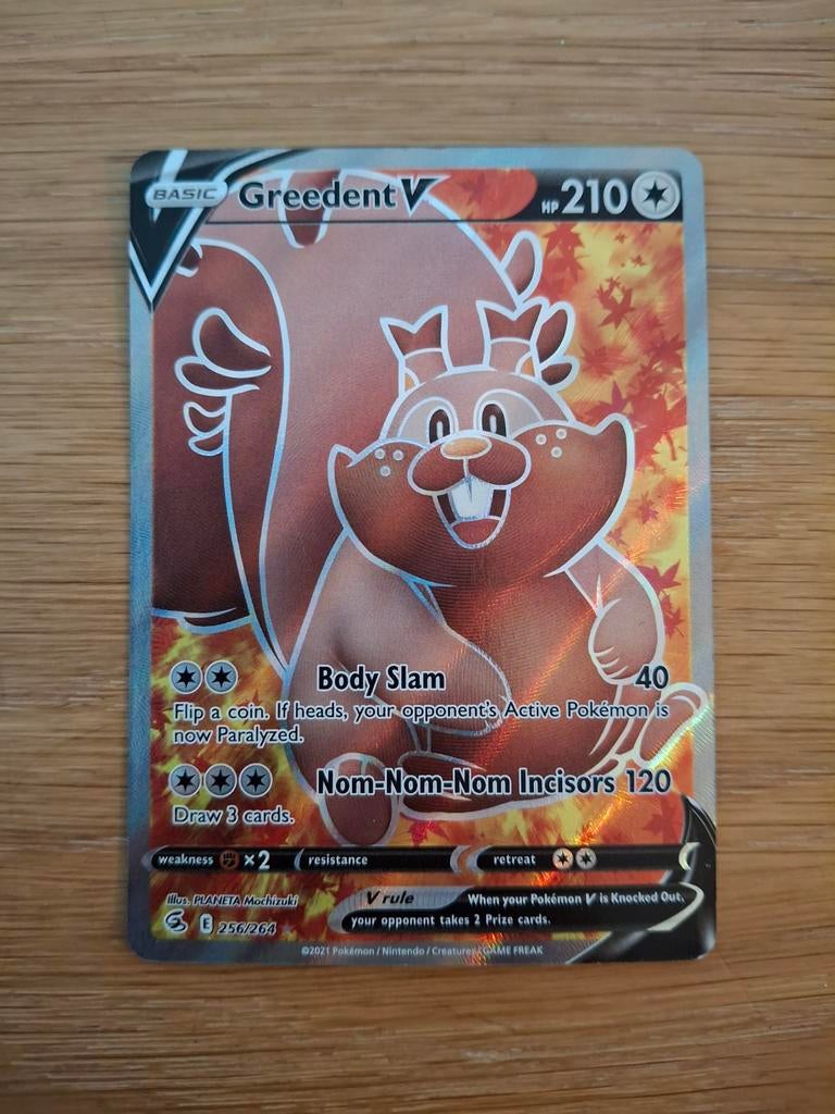 Greedent V 256/264 Fusion Strike Pokémon Kaart, Ophalen of Verzenden