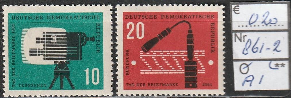 DDR Tag der Briefmarke '61 Michel 861-2 Nr.A1p, Verzenden, DDR, Postfris
