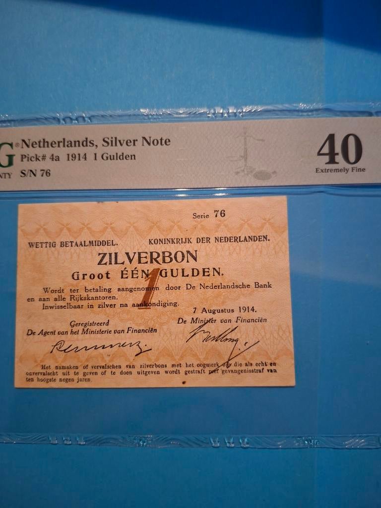 1 gulden Zilverbon uit 1914 in PR
Serie 76
Gekeurd PMG 40, Postzegels en Munten, Bankbiljetten | Nederland, Ophalen of Verzenden