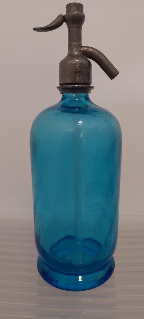 Prachtige antieke Franse blauwe glazen vintage sodafles., Antiek en Kunst, Ophalen of Verzenden