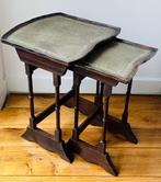 Vintage Wood and Leather Nesting Tables, Huis en Inrichting, Tafels | Bijzettafels, Minder dan 55 cm, Gebruikt, Ophalen of Verzenden
