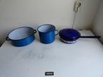 Emaille pannen, vintage Cornica, blauw, 3 stuks, Ophalen of Verzenden