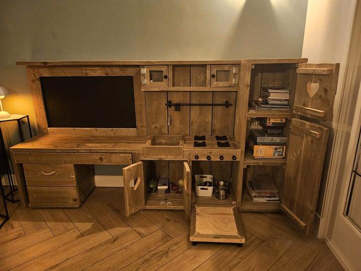 Steigerhouten Speelkeuken - Handgemaakt, Kinderen en Baby's, Speelgoed | Speelkeukens, Gebruikt, Speelkeuken, Hout, Ophalen