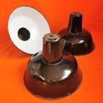 3x vintage 120jr industriële lamp hanglampen zwart emaille, Lampen brocante landelijk vt wonen antieke, Gebruikt, Ophalen of Verzenden