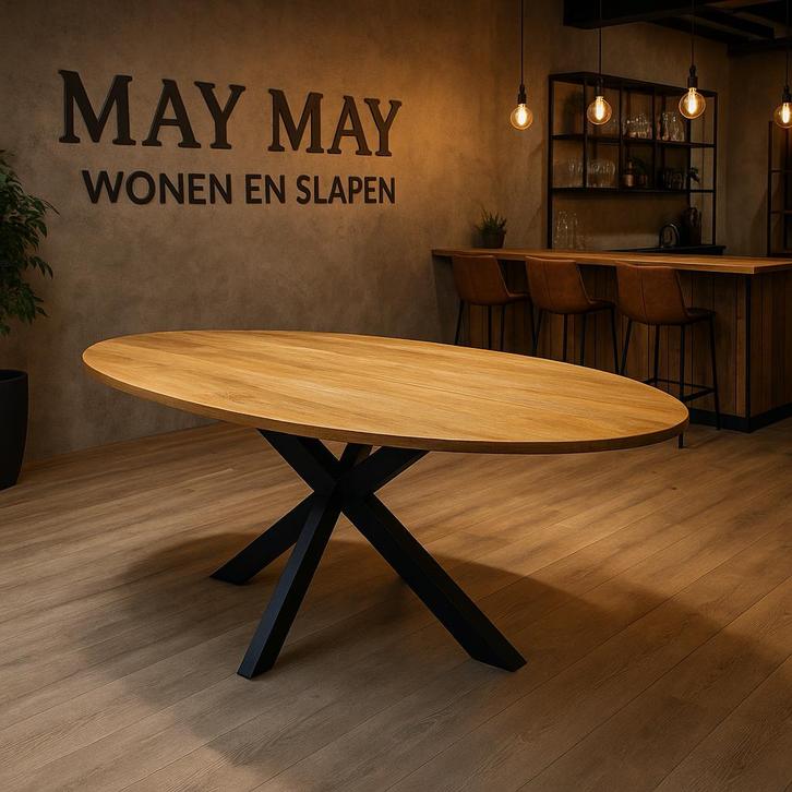Eettafel Ovaal vlak blad Mango 210 Direct/Leverbaar E-7230, Huis en Inrichting, Tafels | Eettafels, Nieuw, 50 tot 100 cm, 200 cm of meer