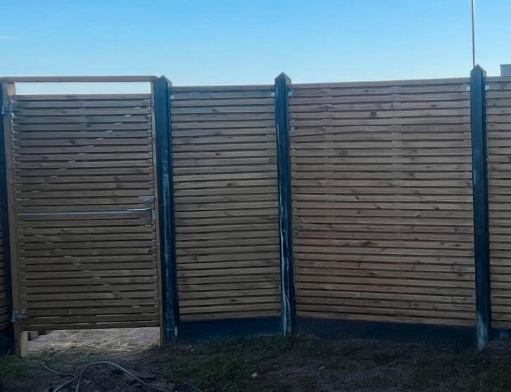 Elan Schuttingdelen + Poort - Geïmpregneerd Vuren, Tuin en Terras, Schuttingen, Zo goed als nieuw, Hout, 1 tot 2 meter, Minder dan 3 meter