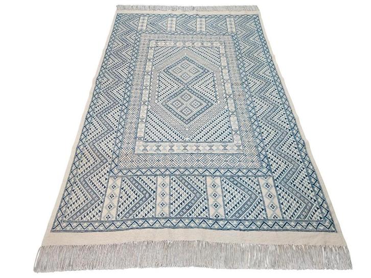 Handgeknoopt oosters wol Kelim tapijt light blue 154x238cm, Huis en Inrichting, Stoffering | Tapijten en Kleden, Gebruikt, 150 tot 200 cm