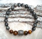 Armband van tijgeroog, Noors labradoriet en RVS kralen, Info.adorabeads@gmail.com, Adorabeads, Bruin, Nieuw