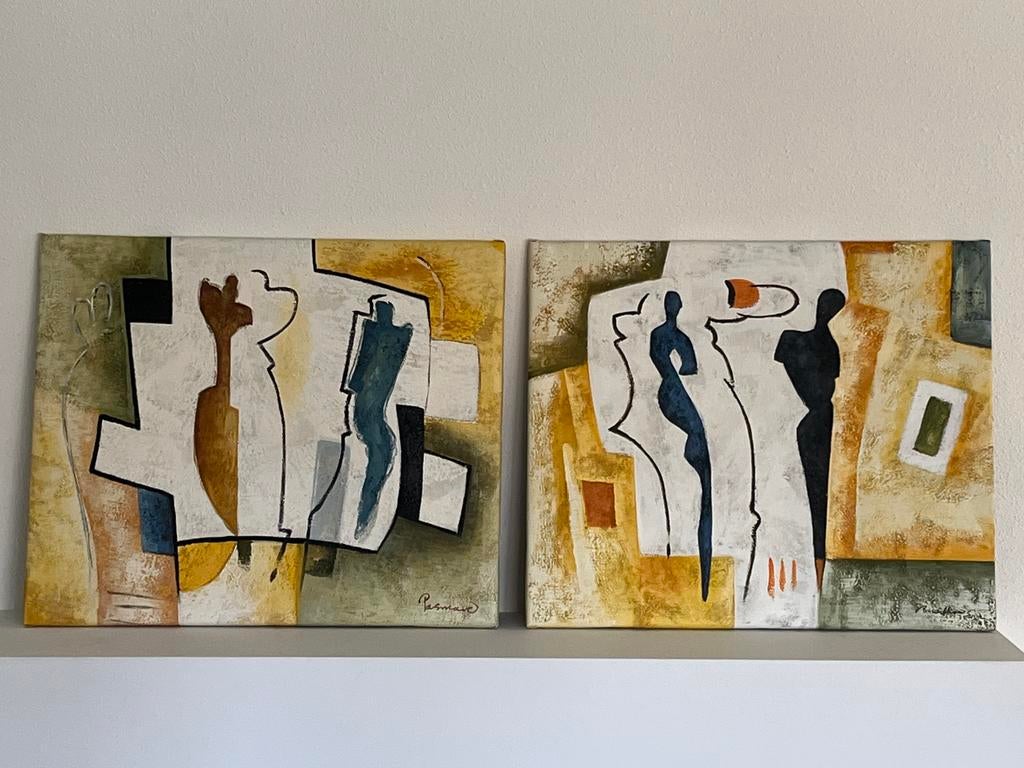 Tweeluik - 2x 50x60cm Schilderij, Ophalen of Verzenden