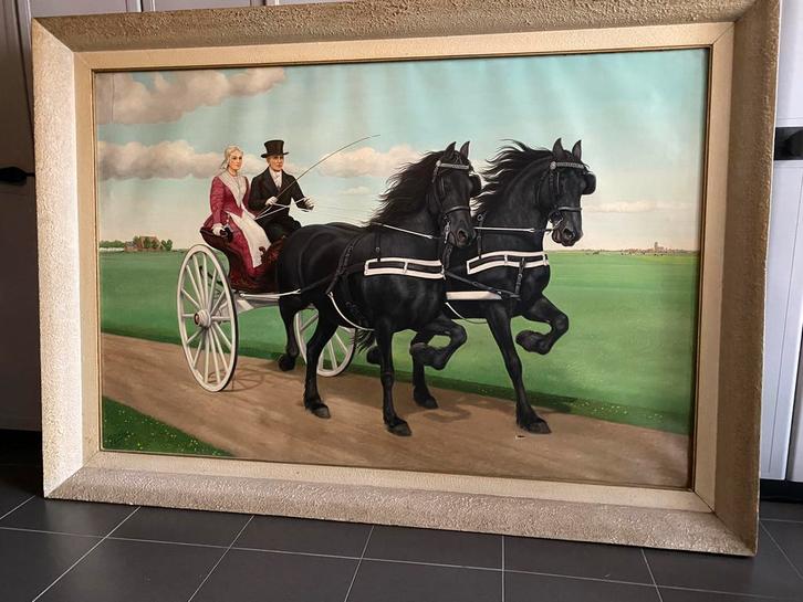 Groot schilderij van G.J. Adema  maker van Us Mem- 100x150, Antiek en Kunst, Kunst | Schilderijen | Klassiek, Ophalen