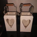 Brocante Houten hart windlichtjes, Huis en Inrichting, Woonaccessoires | Kandelaars en Kaarsen, Ophalen of Verzenden, Zo goed als nieuw